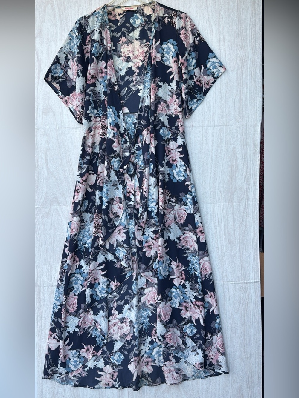 Peach Love California Navy Maxi Dress with Pink & Light Blue Floral Print